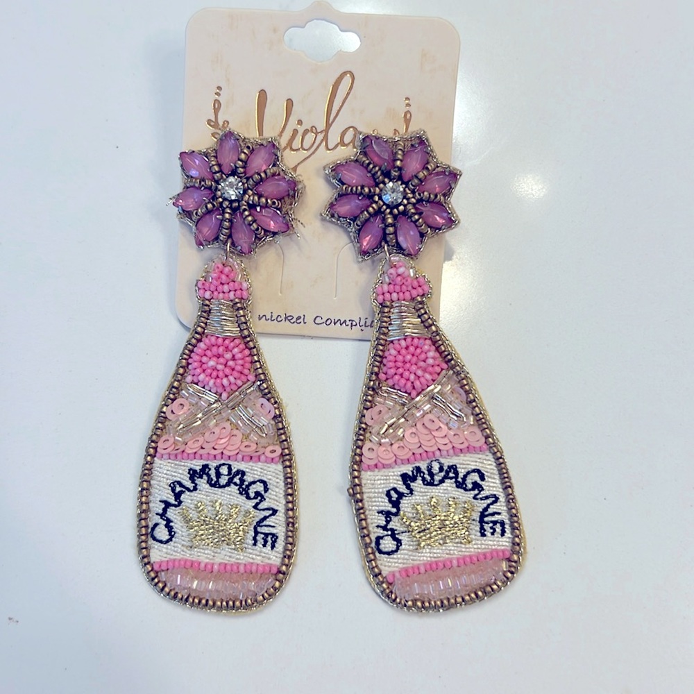 Beaded champagne bottle earrings